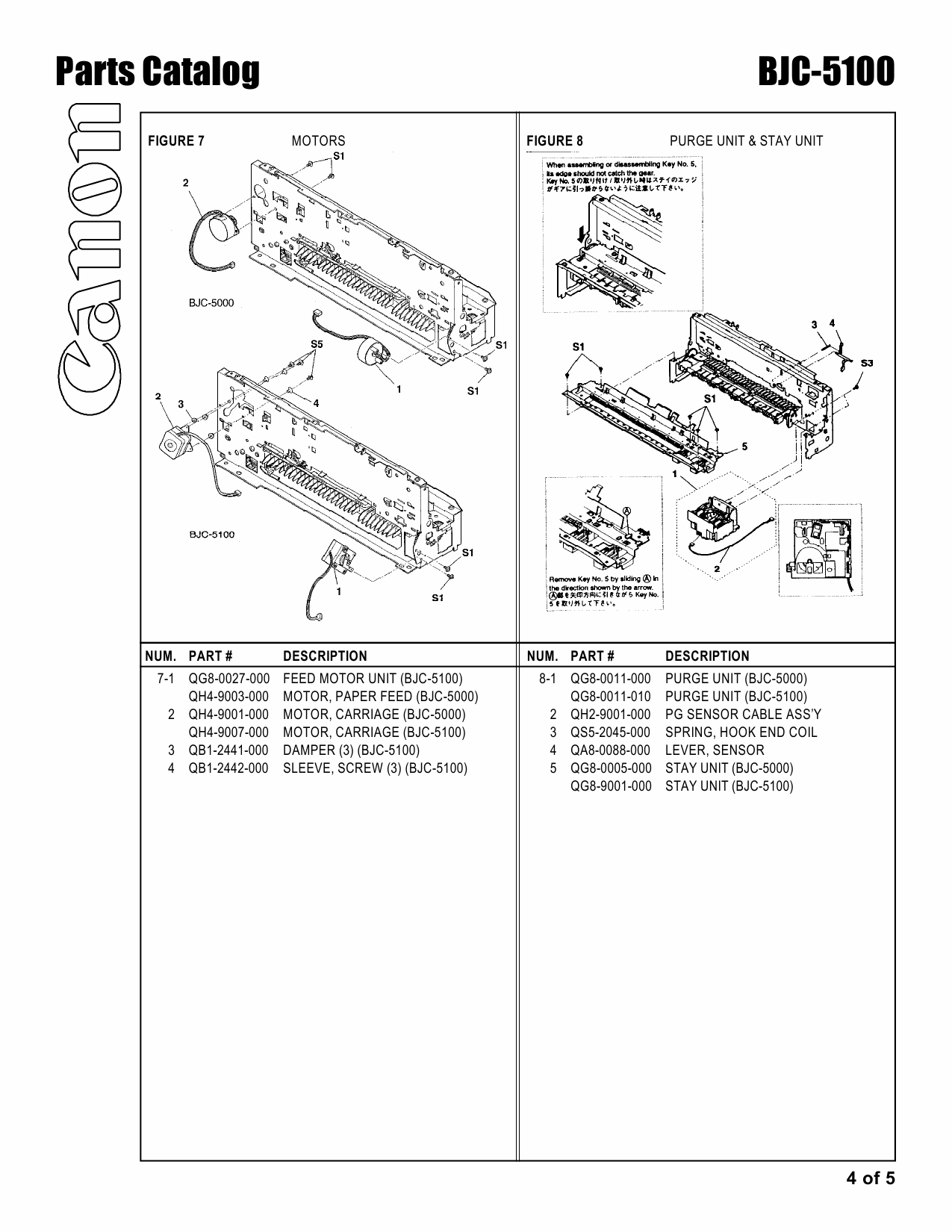 Canon BubbleJet BJC-5100 Parts Catalog Manual-5